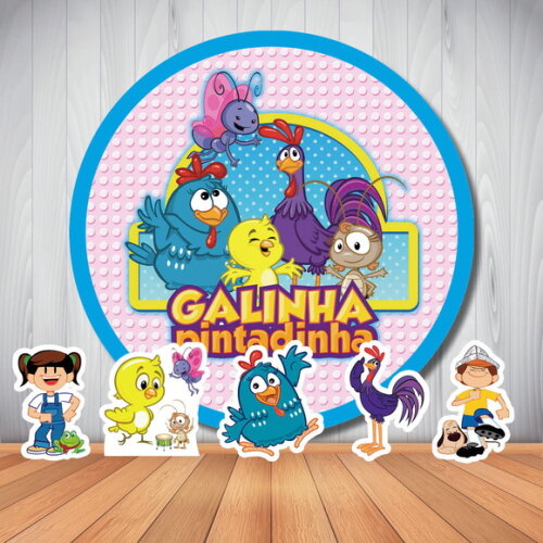 Kit Galinha Pintadinha Painel Redondo 1,50x1,50m e Totem