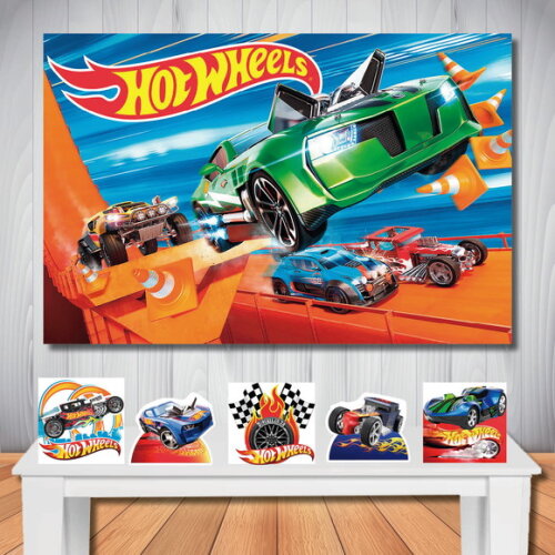 Kit Hot Wheels Painel de Festa Infantil e Totem de Mesa