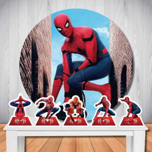 Kit Homem Aranha Painel Redondo e Display de Mesa