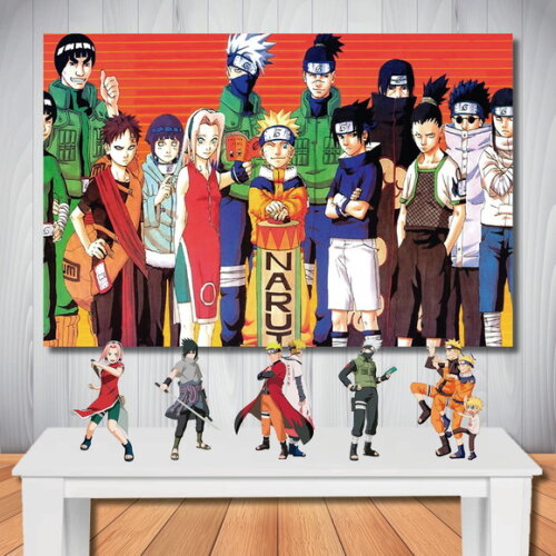 Kit Naruto Painel de Festa 1,50x1,00m e Totem de Mesa