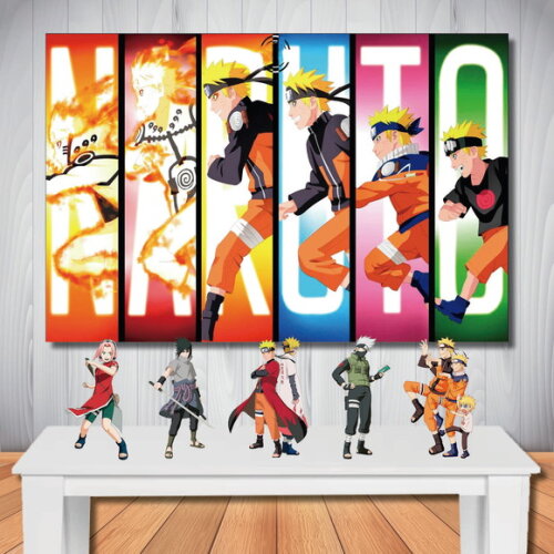 Kit Naruto Painel de Festa 1,50x1,00m e Totem de Mesa