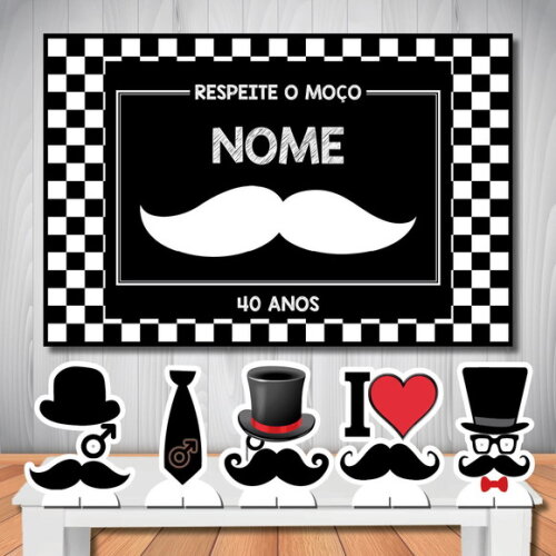 Kit Painel Aniversário 1,5x1,0m e Display mdf Bigode Grosso