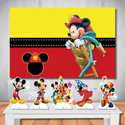 Kit Painel Cenário 1,5x1,0m e Totem de Mesa Mickey