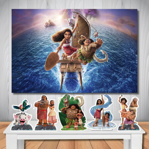 Kit Painel Cenário de Festa Top e Display de Mesa Moana 2