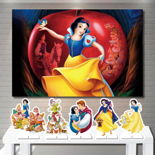 Kit Painel de Aniversário 1,5x1,0m e Display Branca de Neve