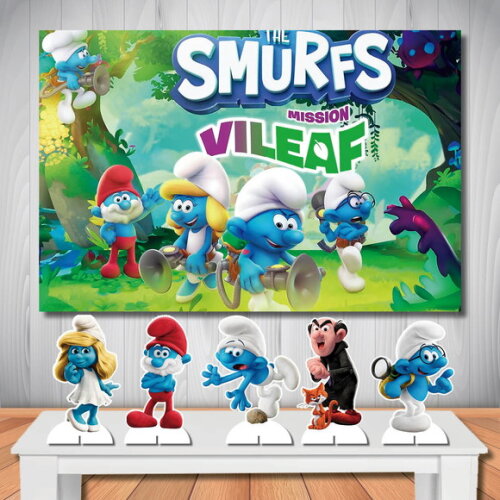 Kit Painel de Aniversário 1,5x1,0m e Display mdf os Smurfs