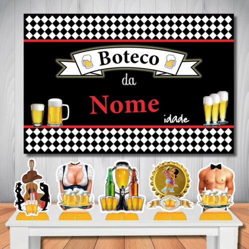 Kit Painel de Aniversário 1,5x1,0m e Display mdf Boteco