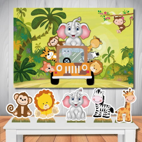 Kit Painel de Aniversário 1,5x1,0m e Totem D Mesa mdf Safari