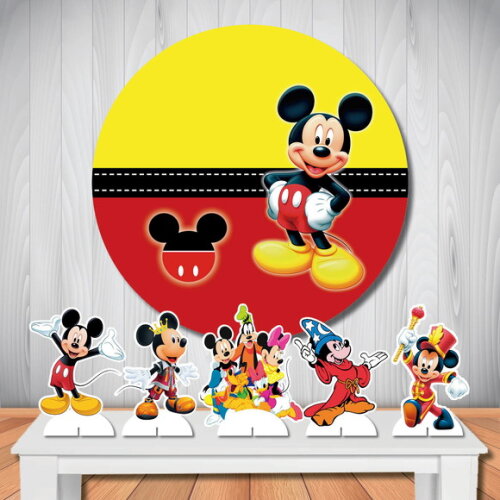 Kit Painel de Aniversário Redondo 1,5m e Totem do Mickey