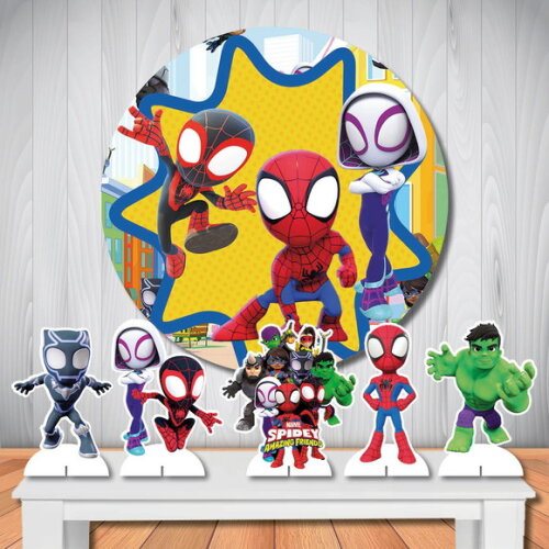 Kit Painel de Aniversário Redondo e Display de Mesa Spidey