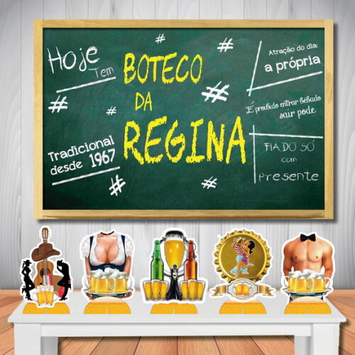 Kit Painel de Festa 1,5x1,0m e Display de Mesa mdf Boteco