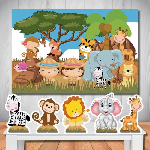 Kit Painel de Festa 1,5x1,0m e Display de Mesa mdf Safari