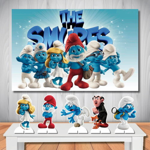 Kit Painel de Festa 1,5x1,0m e Display de Mesa os Smurfs
