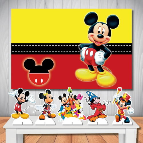 Kit Painel de Festa 1,5x1,0m e Totem de Mesa Mickey