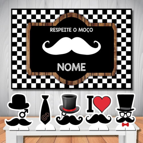 Kit Painel de Festa 1,5x1,0m e Totem mdf Bigode Grosso