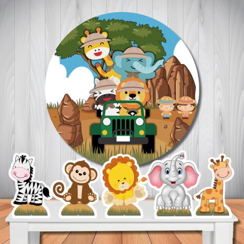 Kit Painel de Festa Redondo 1,5m e Display D Mesa mdf Safari