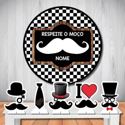 Kit Painel de Festa Redondo 1,5m e Display mdf Bigode Grosso