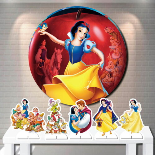 Kit Painel de Festa Redondo 1,5m e Totem Branca de Neve