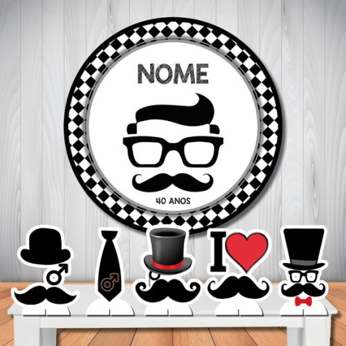 Kit Painel de Festa Redondo 1,5m e Totem mdf Bigode Grosso