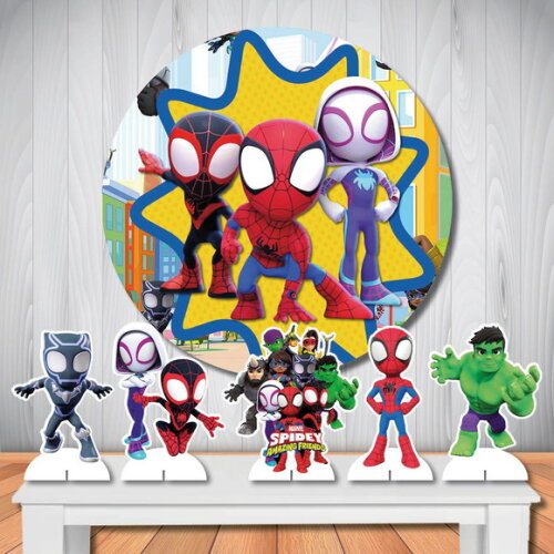 Kit Painel de Festa Redondo e Display de Mesa Spidey