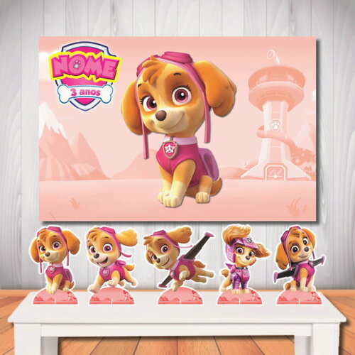Kit Painel de Festa Skye Patrulha Canina 1,5x1,0m e Totem
