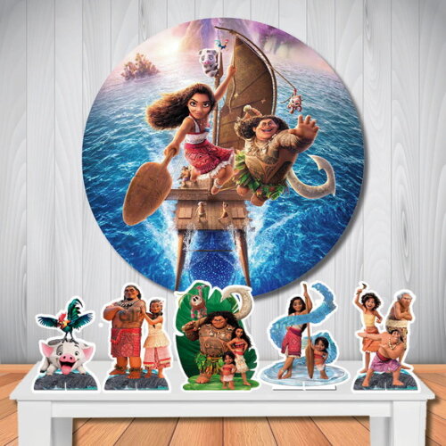 Kit Painel Redondo de Aniversário e Display Moana 2