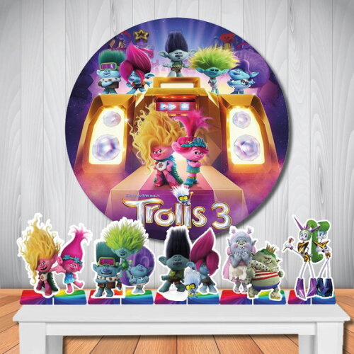 Kit Painel Redondo de Festa 1,5x1,5m e Display Trolls 3