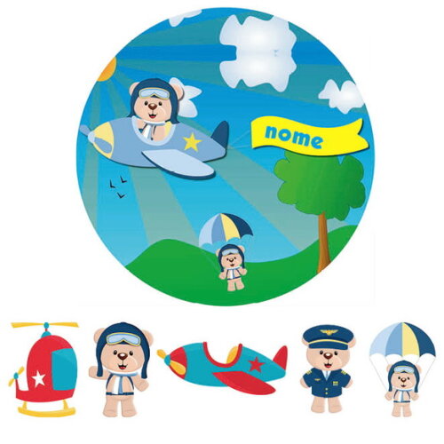 Kit Painel Redondo e Display Ursinho Aviador - 1,50x1,50m