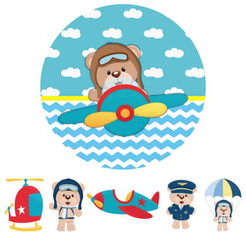 Kit Painel Redondo e Display Ursinho Aviador - 1,50x1,50m