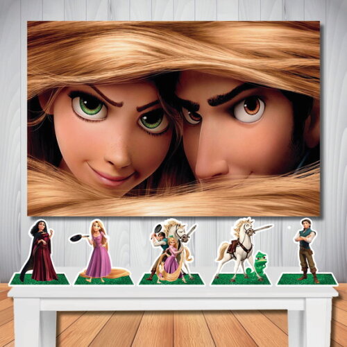 Kit Rapunzel Painel de Aniversário 1,5x1,0 e Display de Mesa