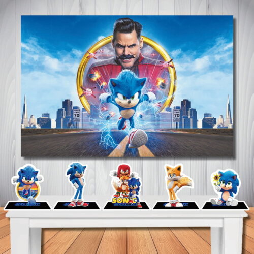 Kit Sonic Filme Painel de Festa 1,5x1,0m e Display de Mesa
