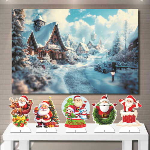 Painel Cenário 1,5x1,0m e Kit Display mdf Natal Casa na Neve