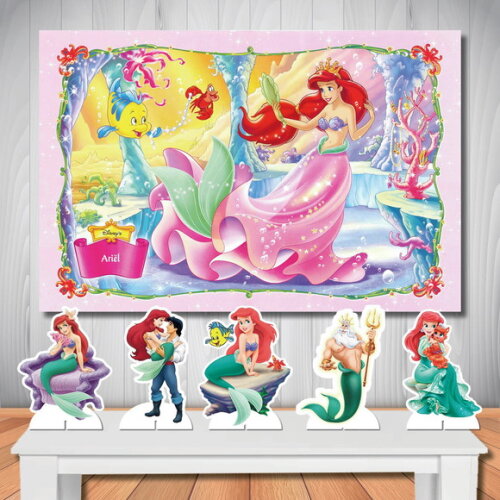Painel de Aniversário e Display Pequena Sereia - 1,20x0,80m