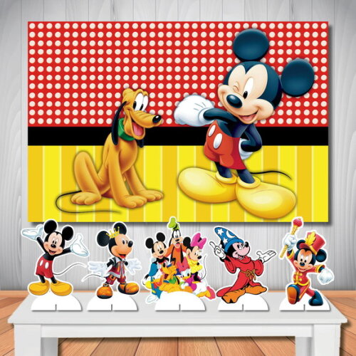 Painel de Aniversário e Kit Display de Mesa Mickey