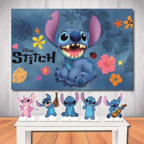 Painel de Aniversário Mega 1,5x1,0m e Kit Display Stitch