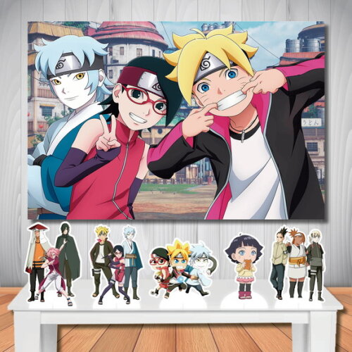 Painel de Festa Decoração Boruto e Kit Display de Mesa
