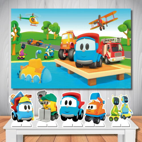Painel de Festa e Kit Display de Mesa mdf Leo Caminhão