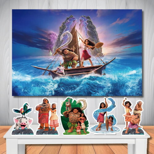 Painel de Festa Mega 1,5x1,0m e Kit Display Moana 2