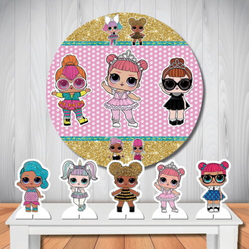 Painel de Festa Redondo e Kit Display de Mesa Lol 1,5x1,5m