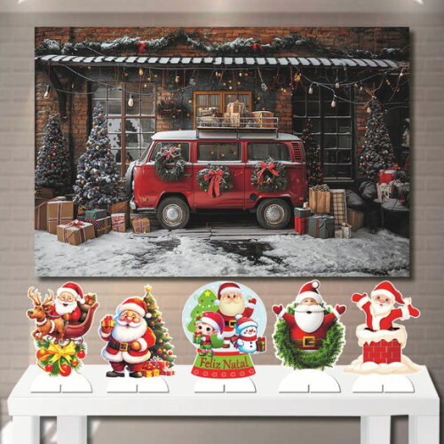 Painel Decoração Mega 1,5x1,0m e Kit Totem de Mesa Natal