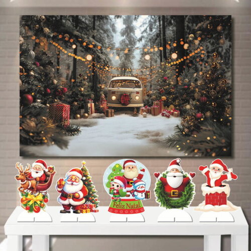 Painel Enfeite Mega 1,5x1,0m e Kit Totem de Mesa Natal