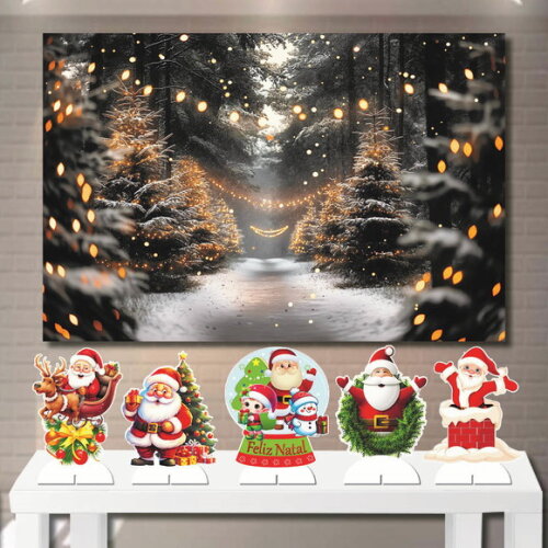 Painel Enfeite Mega 1,5x1,0m e Kit Totem de Mesa Natal