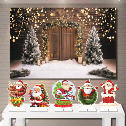 Painel Enfeite Mega 1,5x1,0m e Kit Totem de Mesa Natal