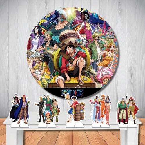 Painel Redondo de Festa e Kit Display de Mesa One Piece
