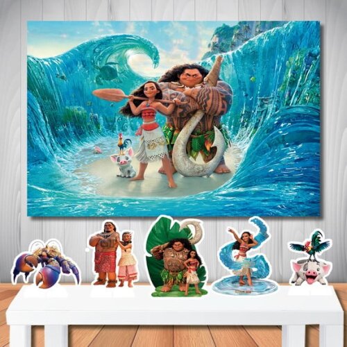Festa Decoração Moana Painel Cenário e Totem de Mesa