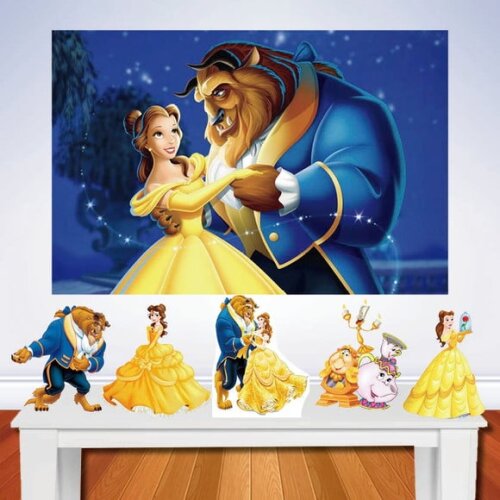 Kit a Bela e a Fera Painel de Festa 1,50x1,00m e Totem
