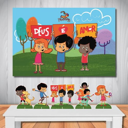 Kit Aniversário Festa Mega Painel + Display 3 Palavrinhas