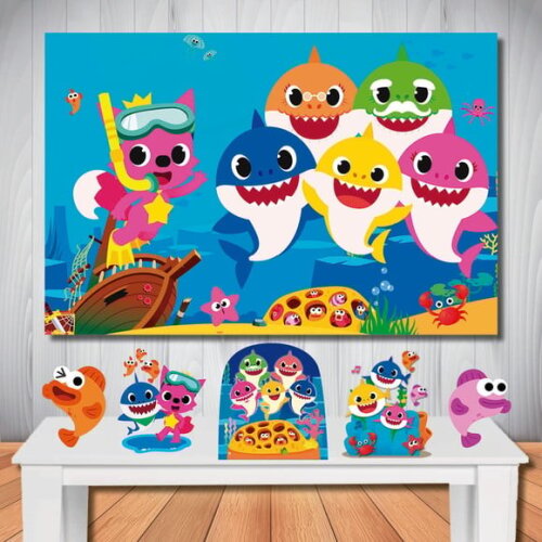 Kit Aniversário Festa Mega Painel + Display Baby Shark