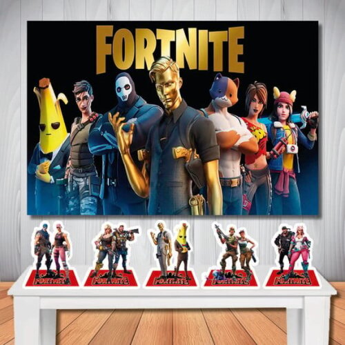 Kit Aniversário Festa Mega Painel + Display de Mesa Fortnite