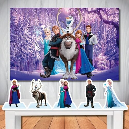 Kit Aniversário Festa Mega Painel + Display de Mesa Frozen